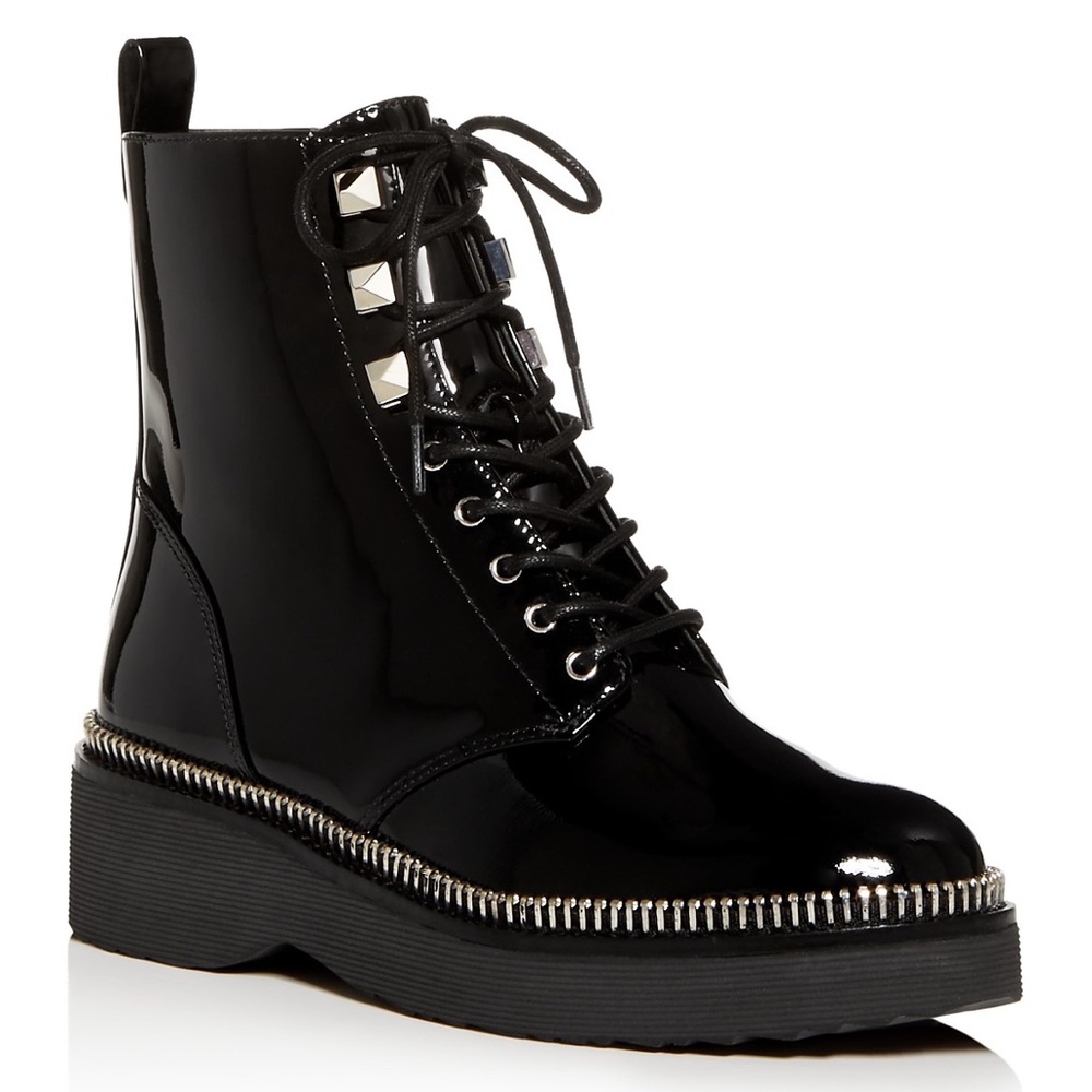 MICHAEL Michael Kors Black Patent Lace-Up Platform Boot with Silver Stud Trim